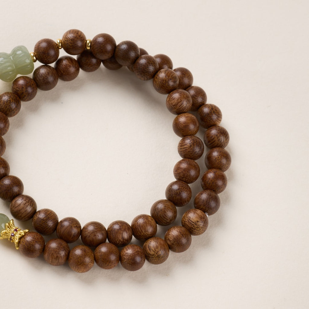 Sandalwood & Hetian Jade Double-Wrap Bracelet