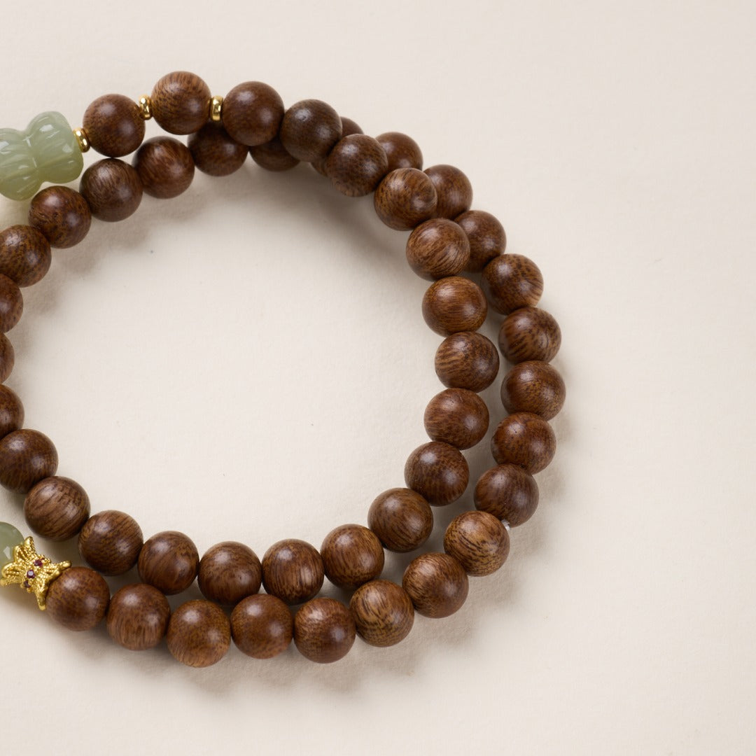 Sandalwood & Hetian Jade Double-Wrap Bracelet