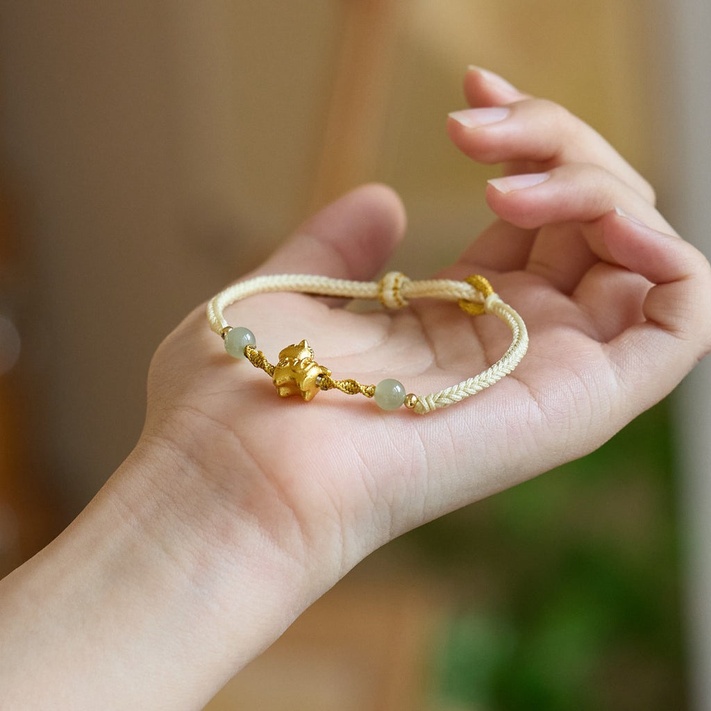 Hetian Jade & Gold Finish Braided Bracelet