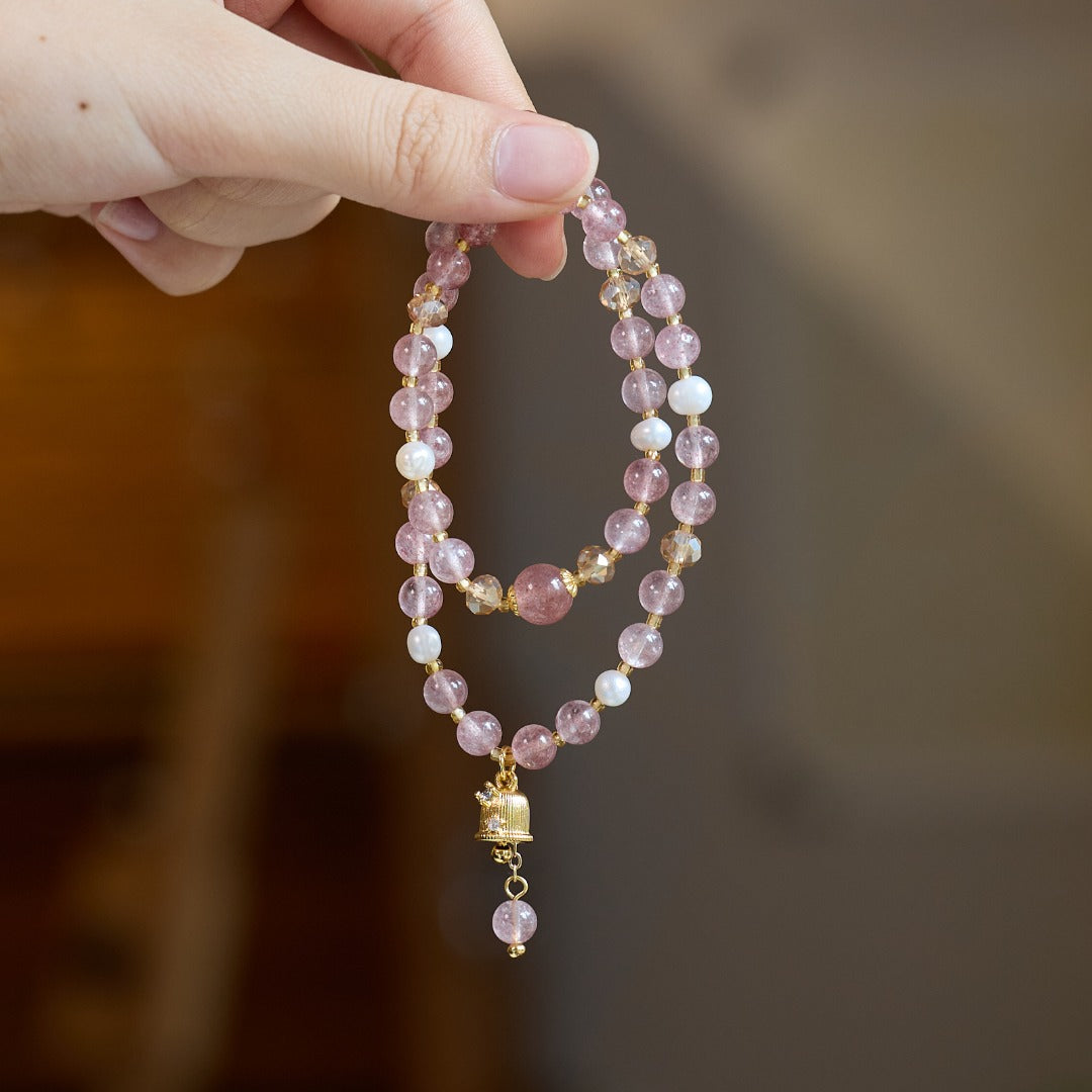 Strawberry Quartz & Freshwater Pearl Bracelet