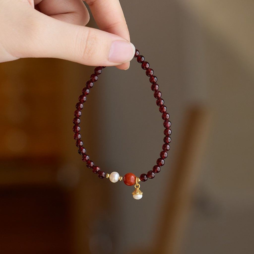 Crimson Garnet & Nanhong Agate Dainty Bracelet