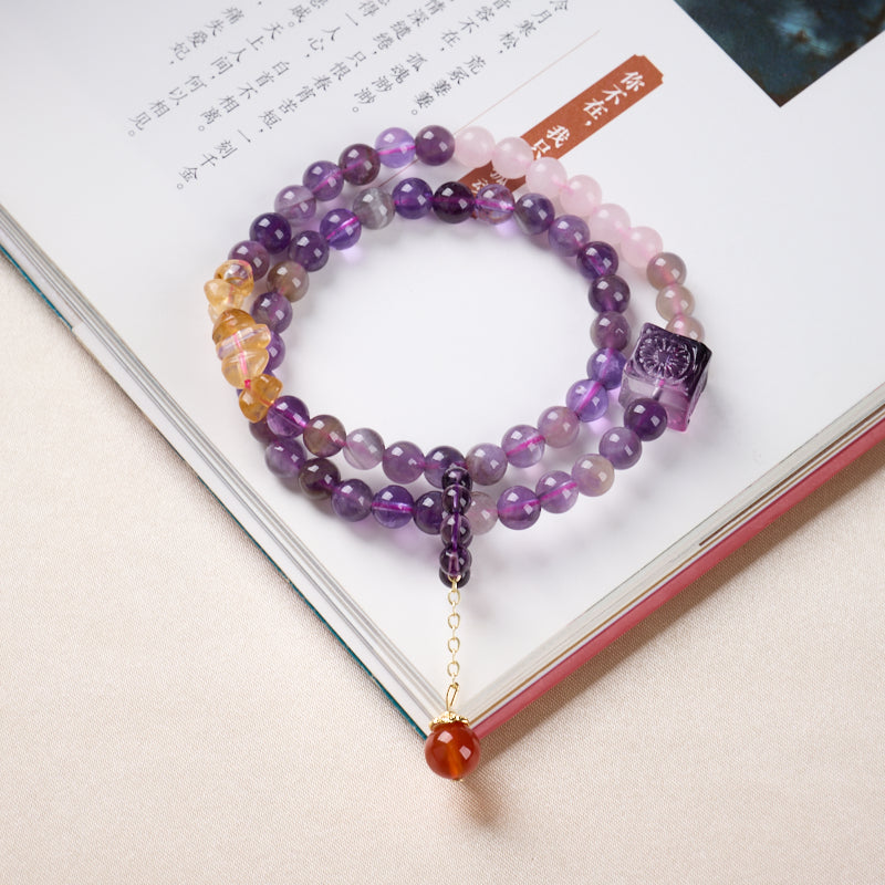 Amethyst & Citrine Fox Charm Multi-Wrap Bracelet