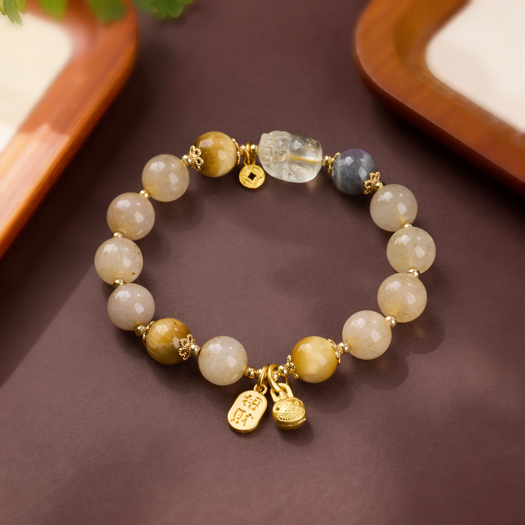 Golden Rutilated Quartz & Tiger's Eye Bracelet