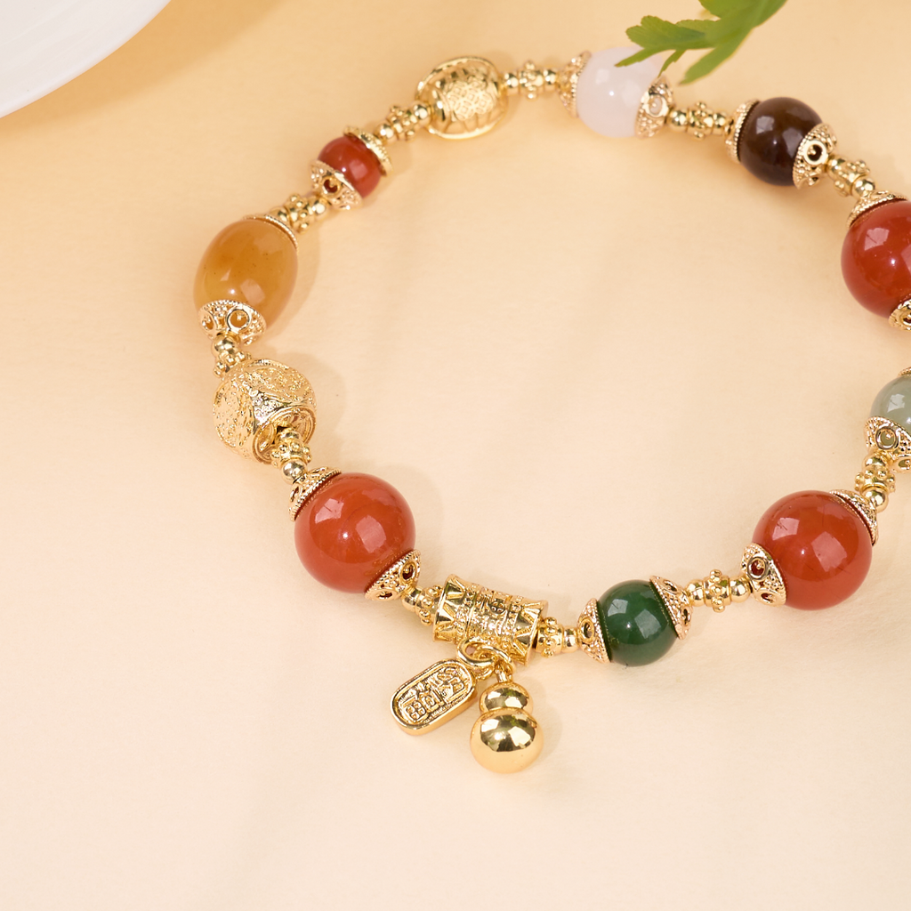 Multi-Gemstone Gourd Charm Bracelet