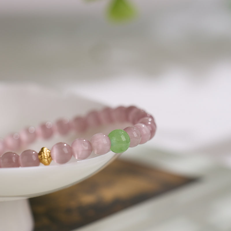 Pink Cat Eye & Chalcedony Beaded Bracelet