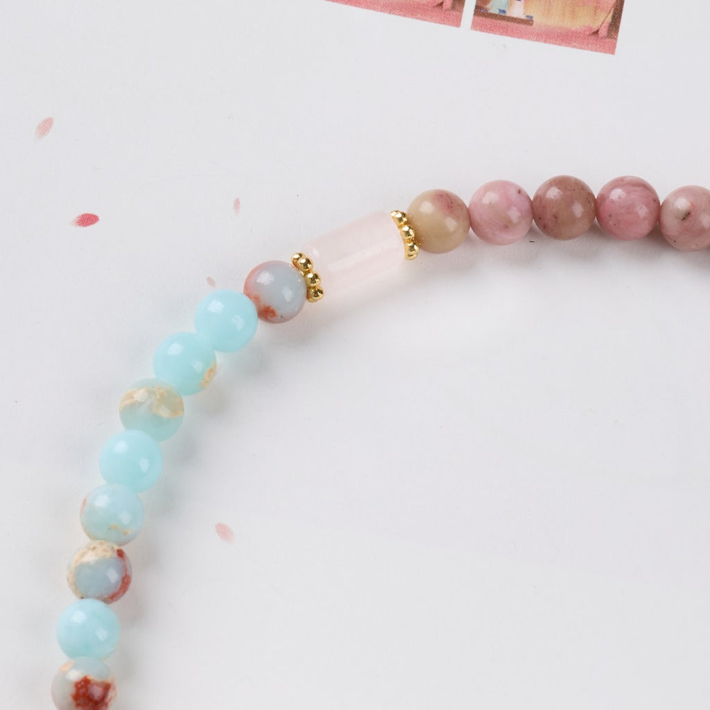 Natural Rhodonite & Jasper Double Loop Bracelet