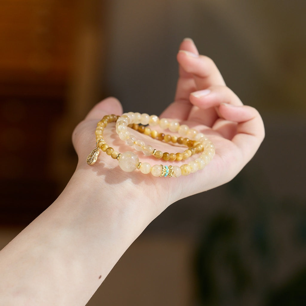Golden Rutilated Quartz & Citrine Beaded Bracelet