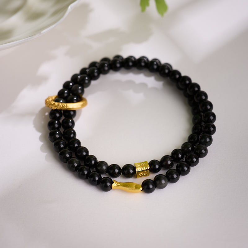 Black Obsidian Koi Wrap Bracelet