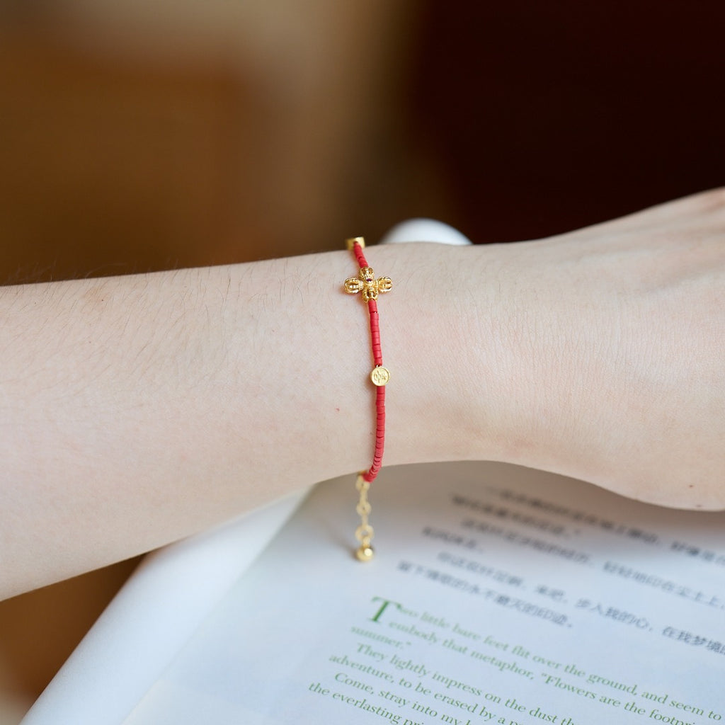 Dainty Cinnabar Cross Motif Micro-Bead Bracelet