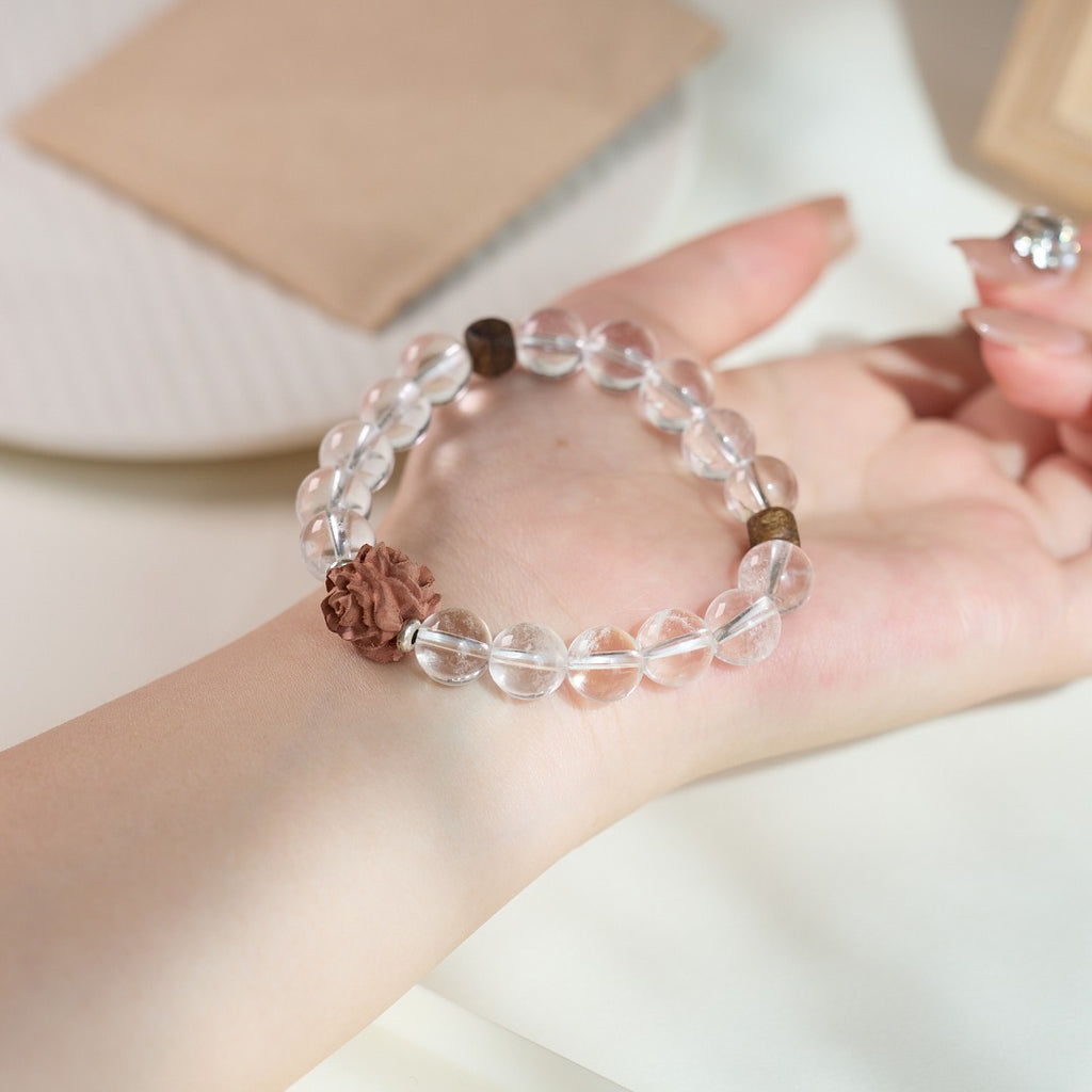 Clear Quartz & Cinnabar Beaded Bracelet