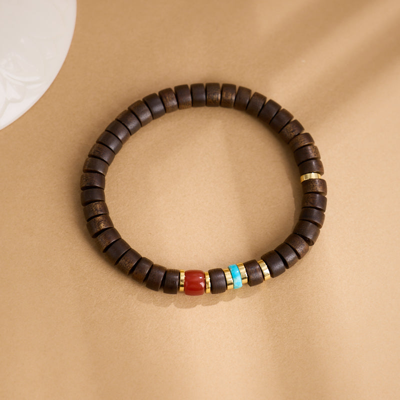 Ebony & Red Agate Abacus Bead Bracelet