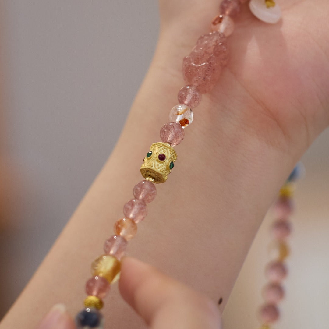 Strawberry Quartz & Chalcedony Bracelet