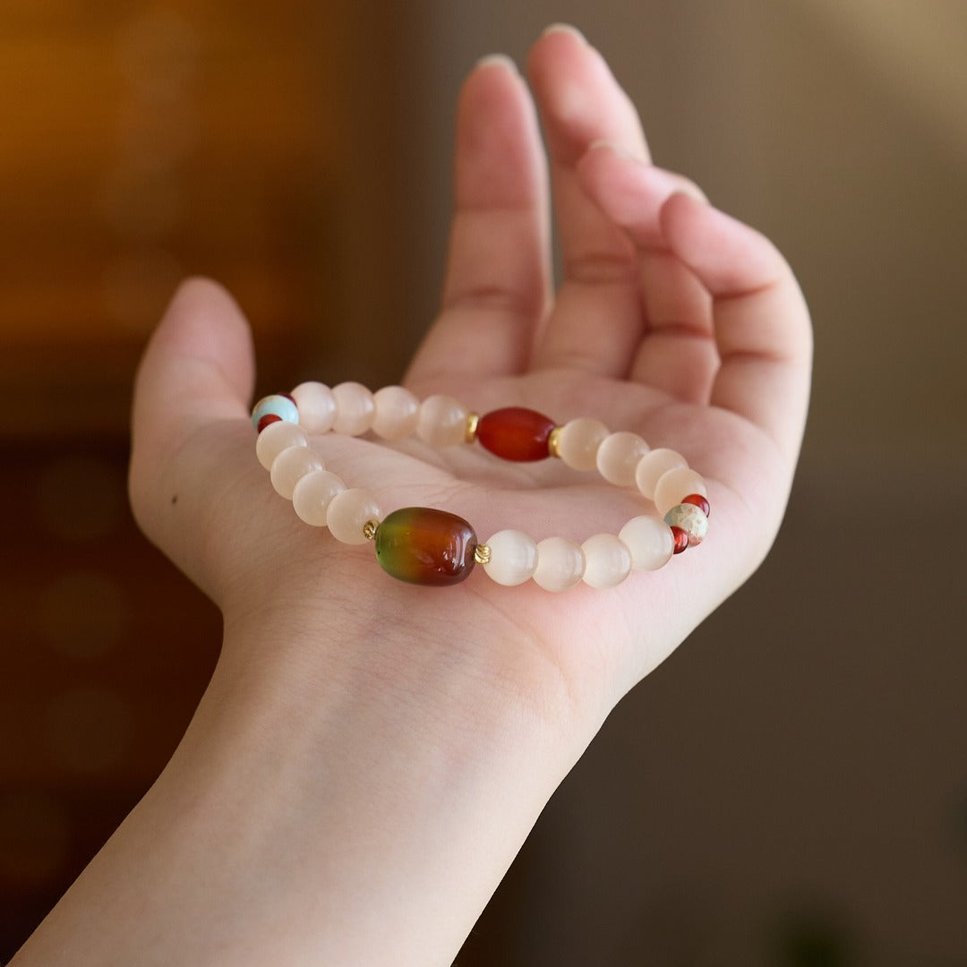Agate & Chalcedony Barrel Bead Bracelet