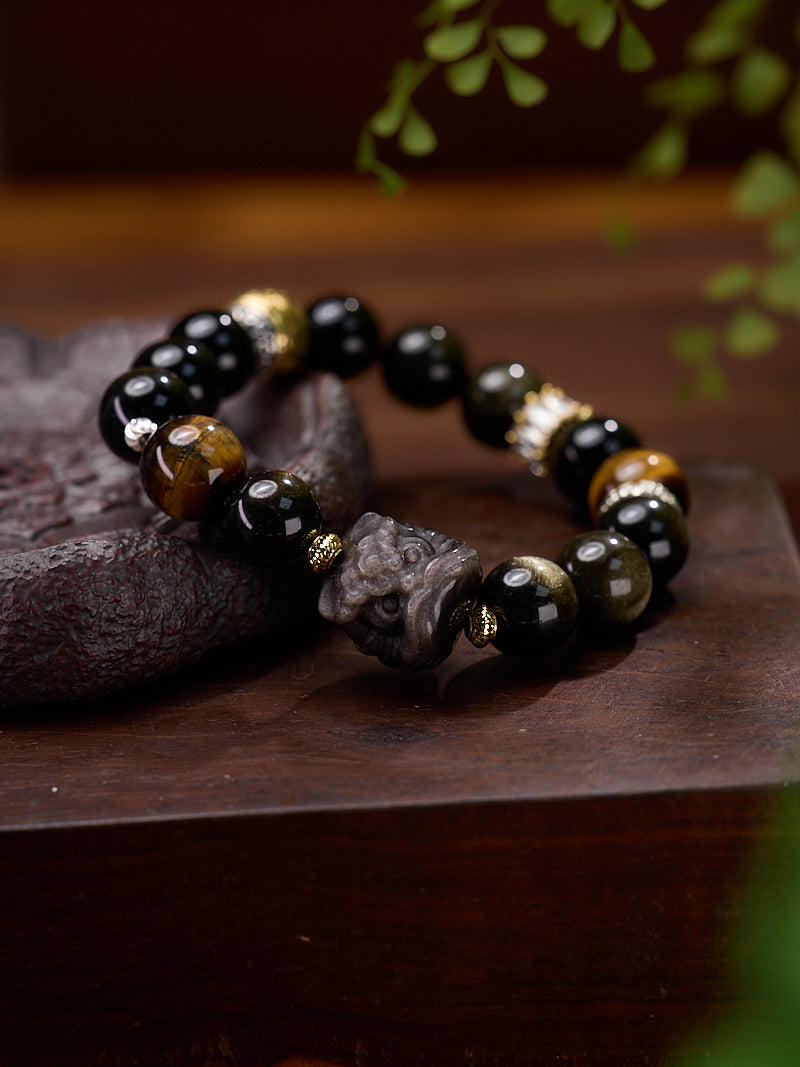 Gold Sheen Obsidian & Tiger's Eye Bracelet