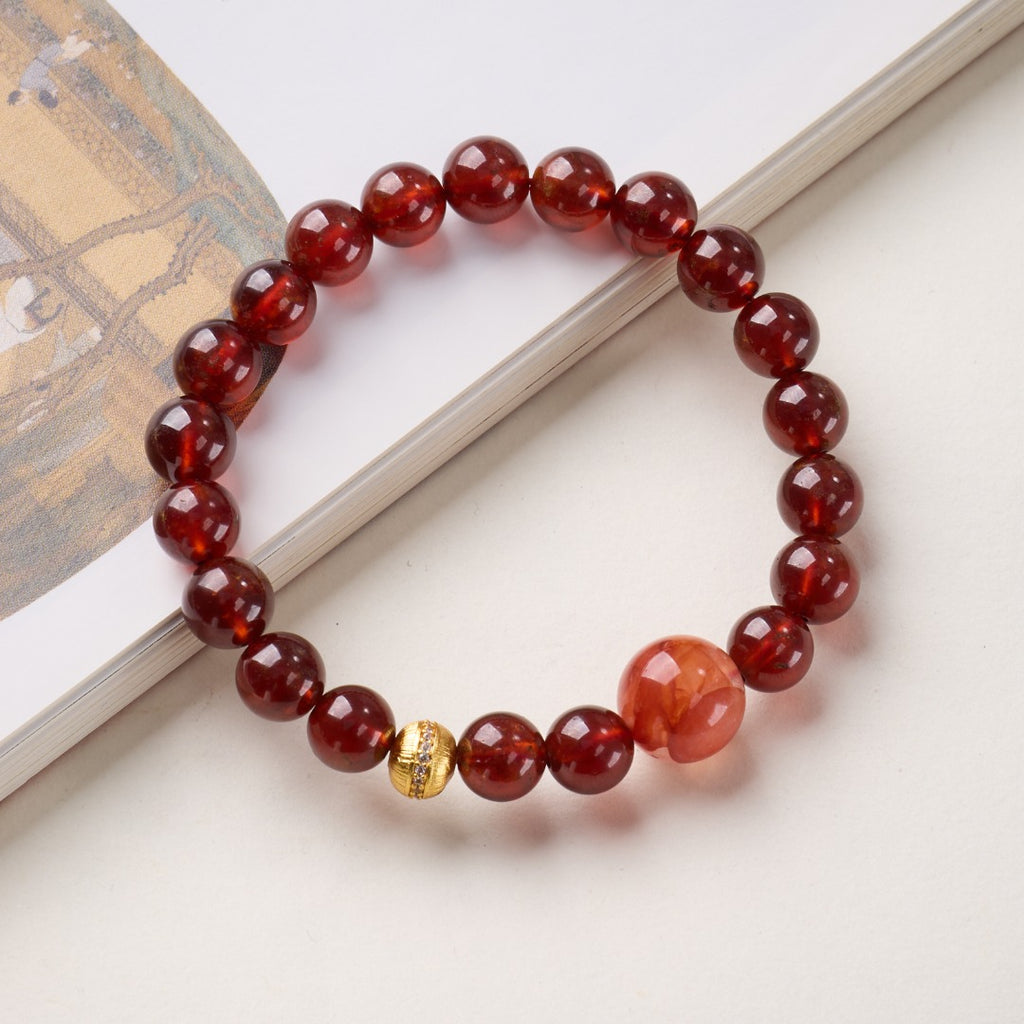 Wine Red Garnet & Hematoid Quartz Bracelet
