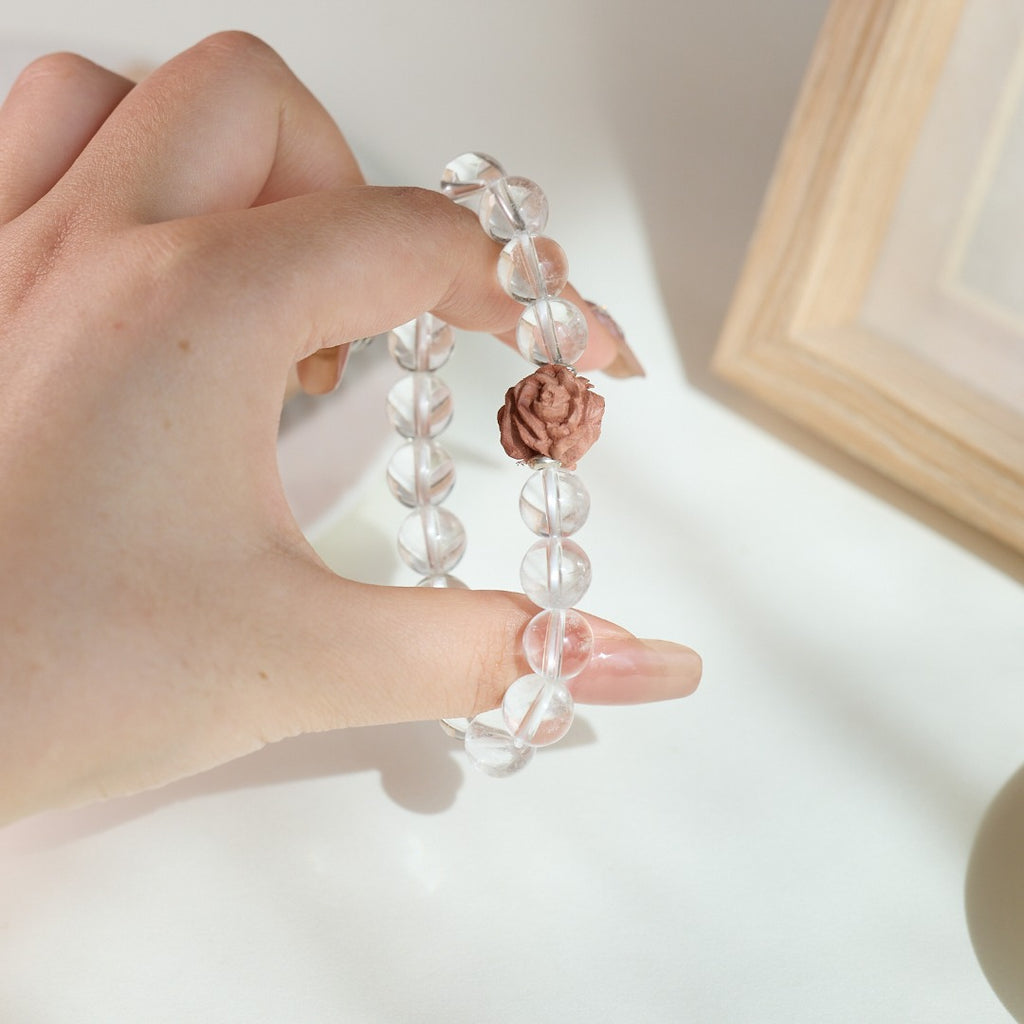 Clear Quartz & Cinnabar Beaded Bracelet