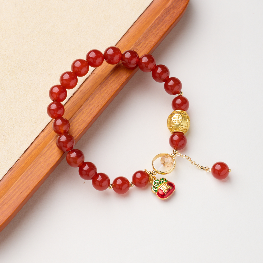 Red Agate Enamel Charm Bracelet
