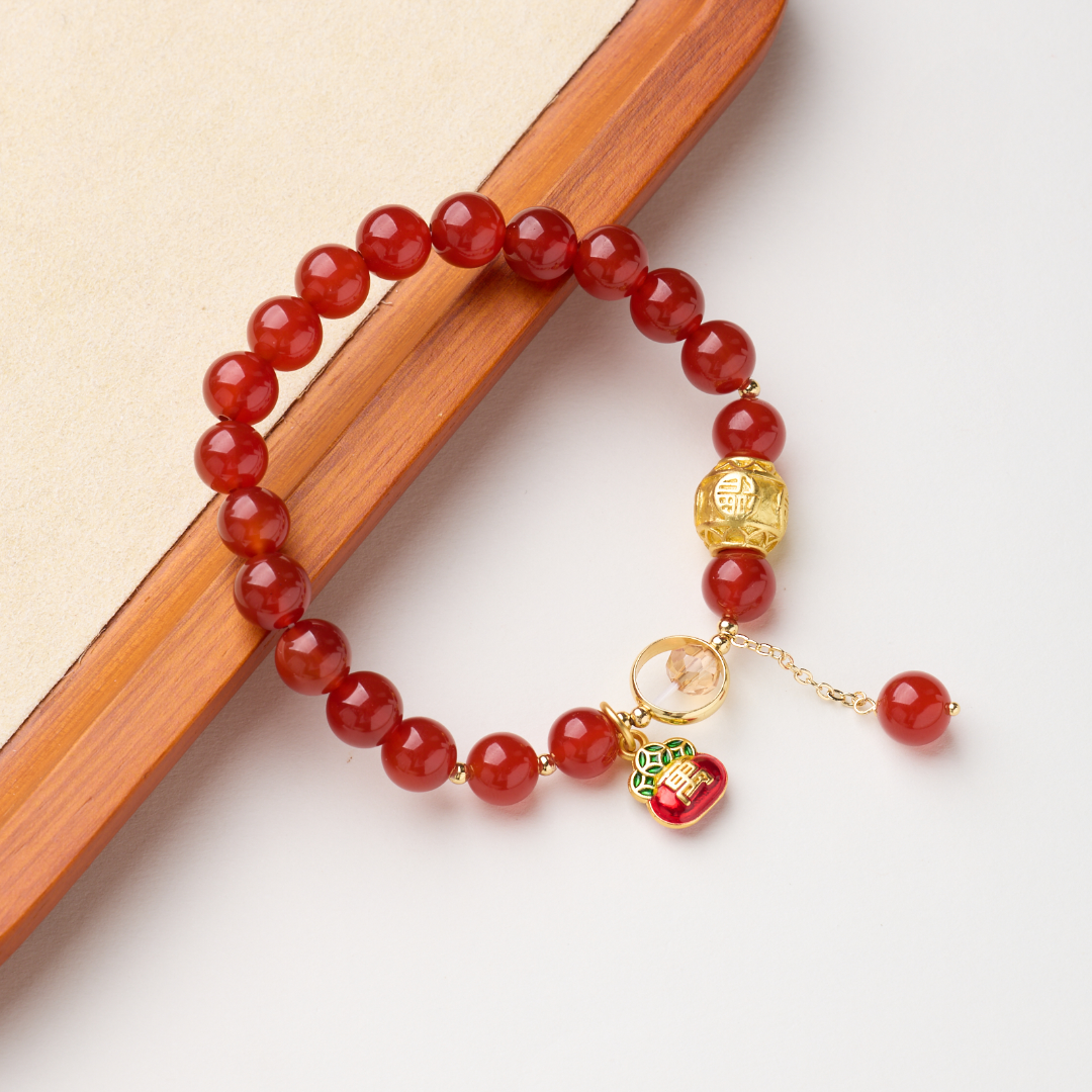 Red Agate Enamel Charm Bracelet