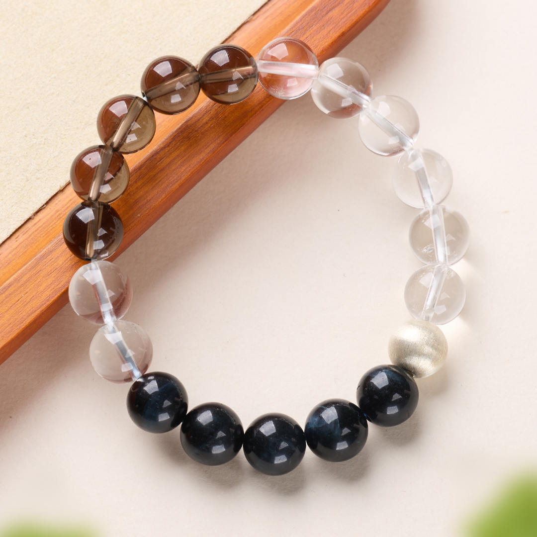 Blue Tiger Eye & Smoky Quartz Bead Bracelet