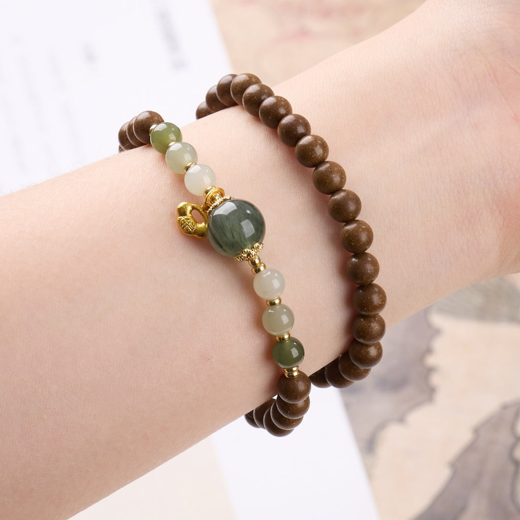 Green Rutilated Quartz & Sandalwood Wrap Bracelet