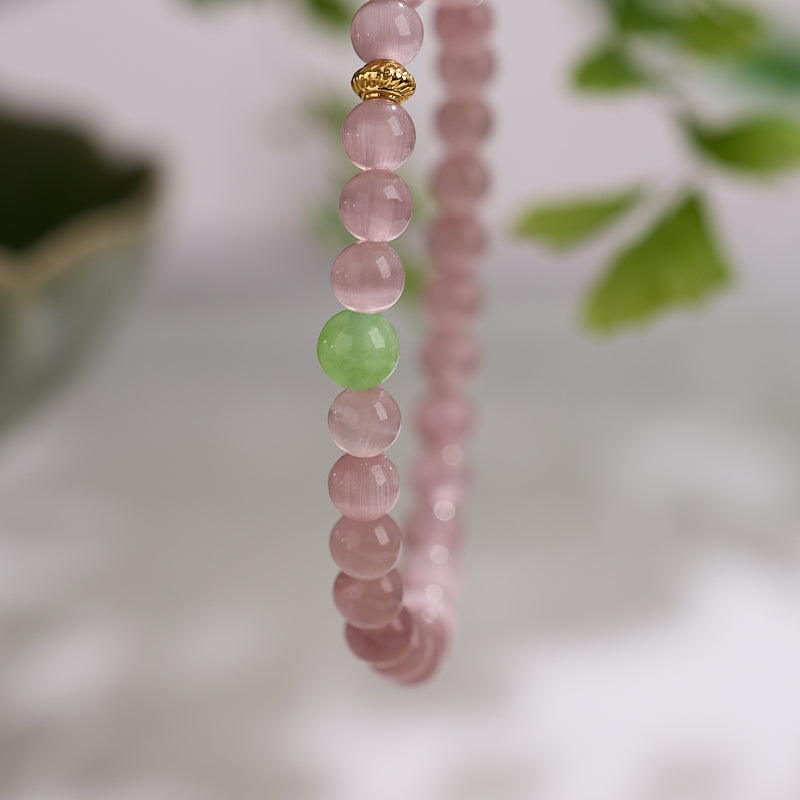 Pink Cat Eye & Chalcedony Beaded Bracelet
