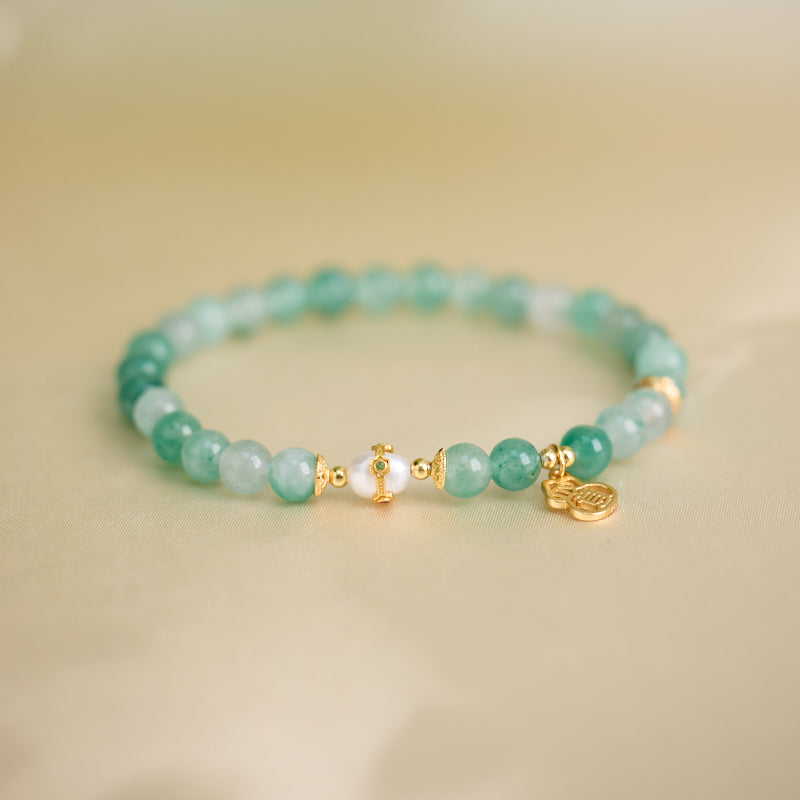 Aventurine & Pearl Gourd Charm Bracelet