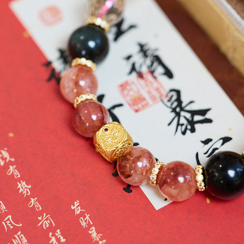 Red Tiger Eye & Quartz Beaded Bracelet