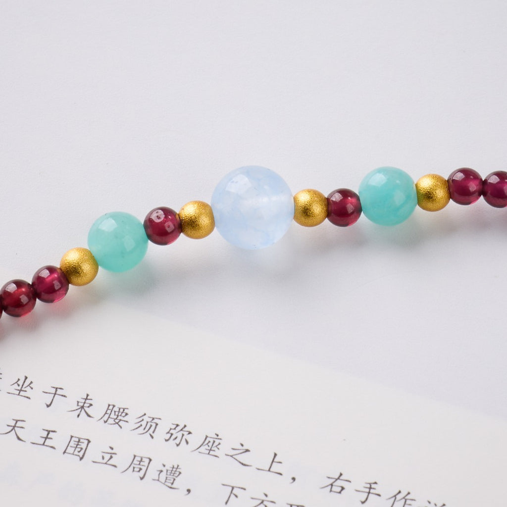 Garnet & Aquamarine Multi-Wrap Bracelet