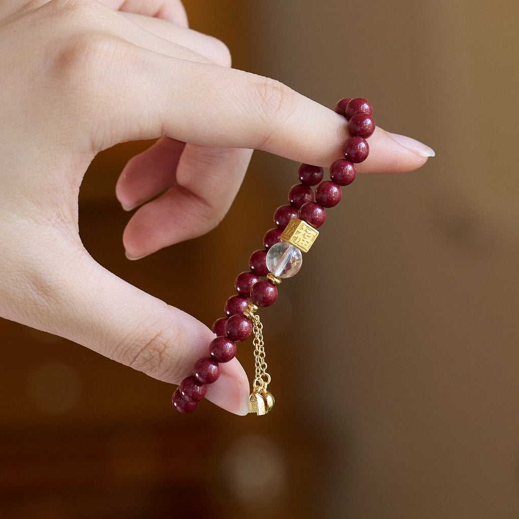 Cinnabar & White Crystal Ruyi Lock Bracelet