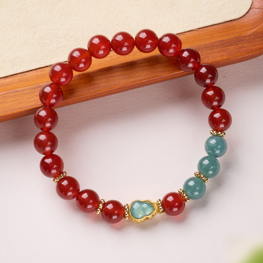 Red Agate & Jade Gourd Bracelet