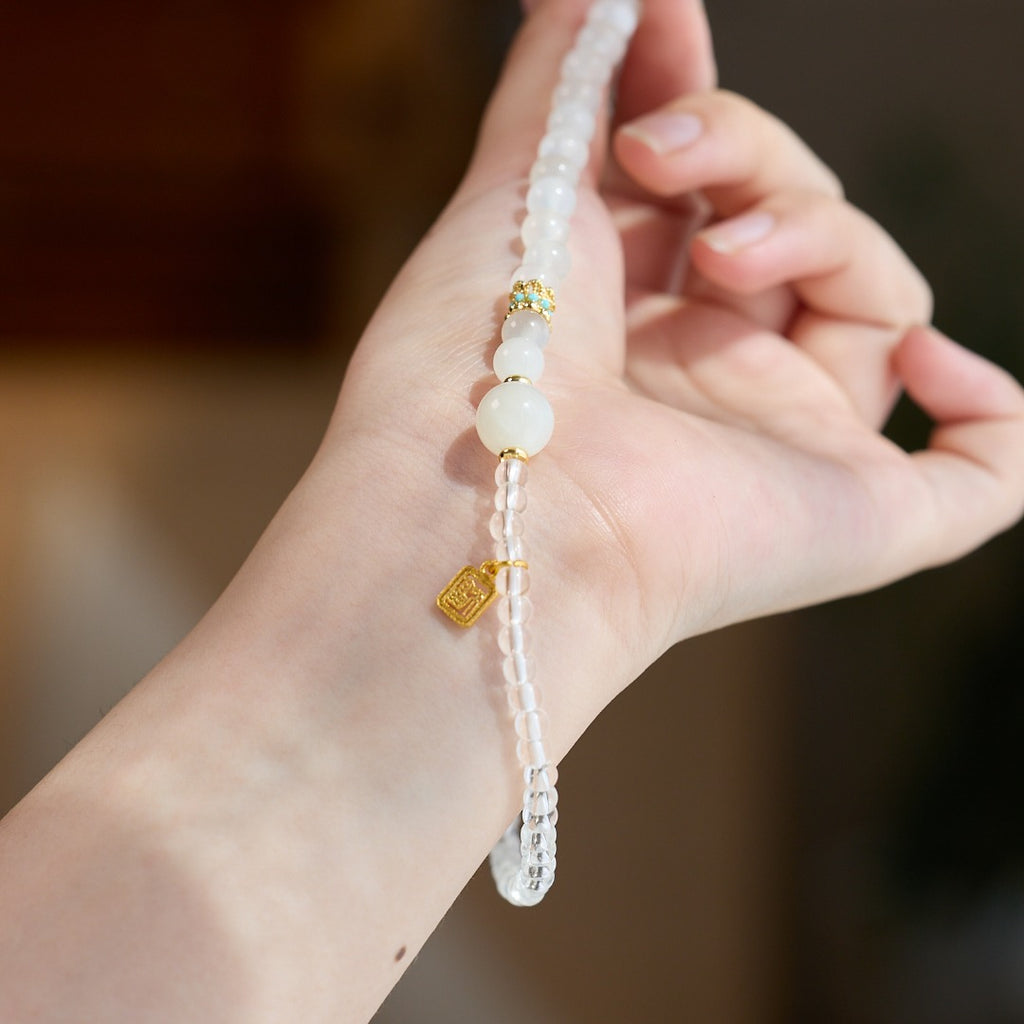 White Agate & Crystal Enamel Bracelet