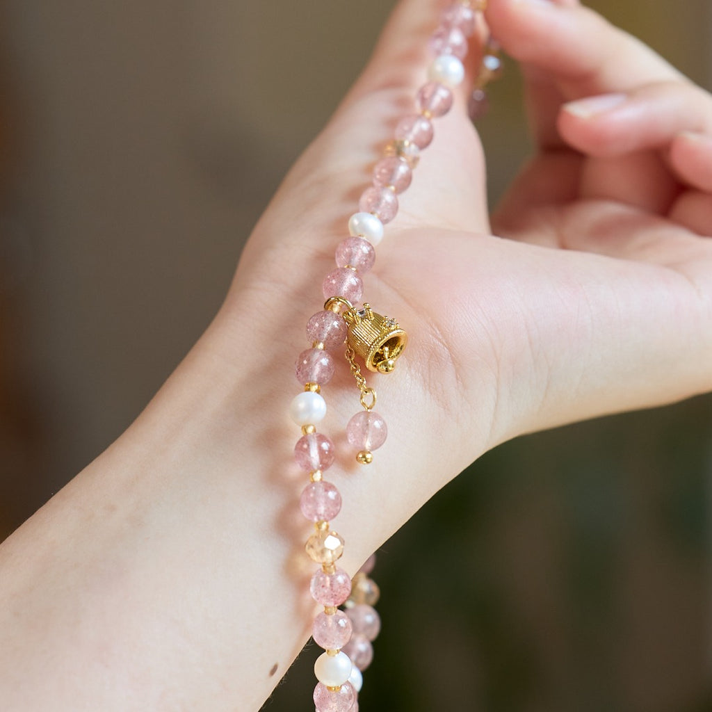 Strawberry Quartz & Freshwater Pearl Bracelet
