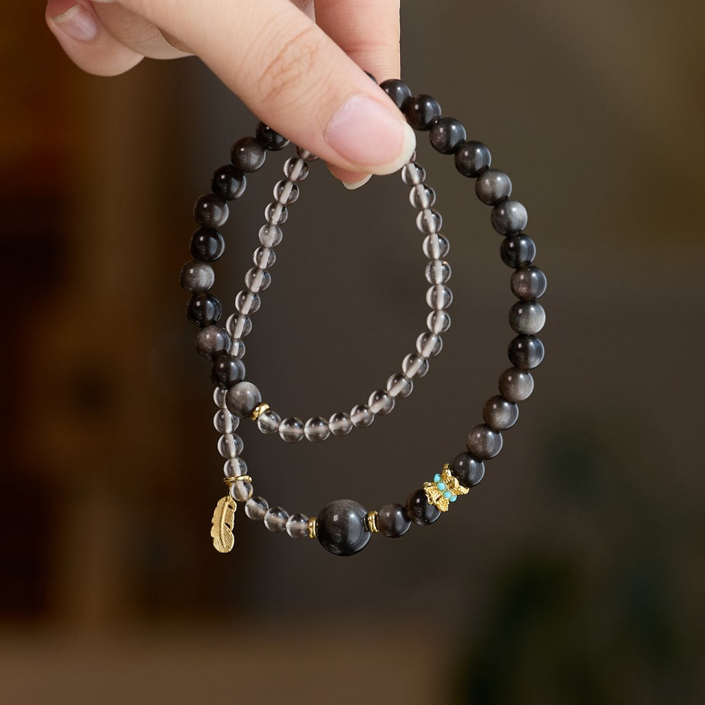 Silver Sheen Obsidian & Smoky Quartz Bracelet