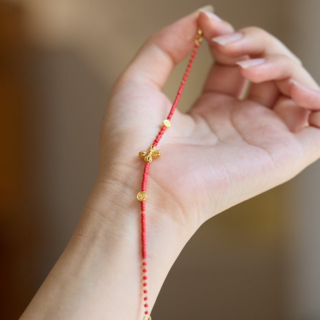 Dainty Cinnabar Cross Motif Micro-Bead Bracelet