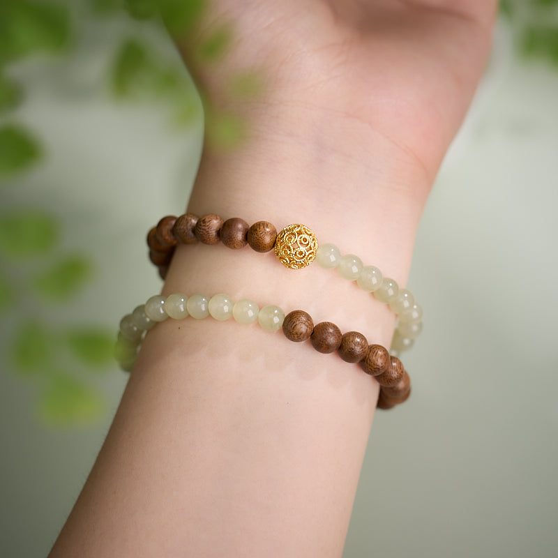 Sandalwood & Hetian Jade Wrap Bracelet