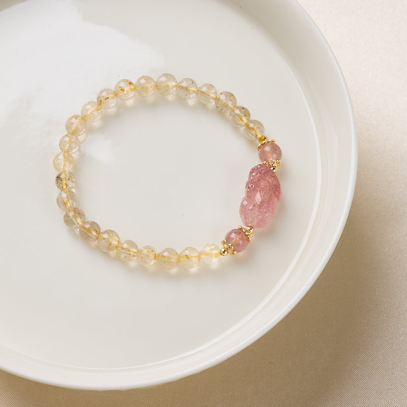Strawberry & Gold Rutilated Quartz Bracelet