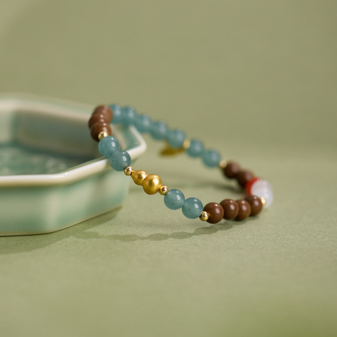 Scented Wood & Multi-Gem Leaf Charm Bracelet