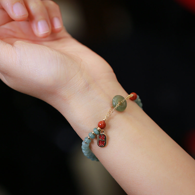 Green Jade & Red Agate Beaded Bracelet