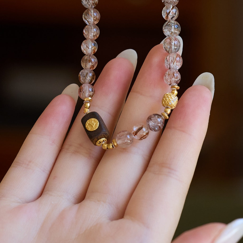 Super Seven & Rutilated Quartz Wood Bracelet