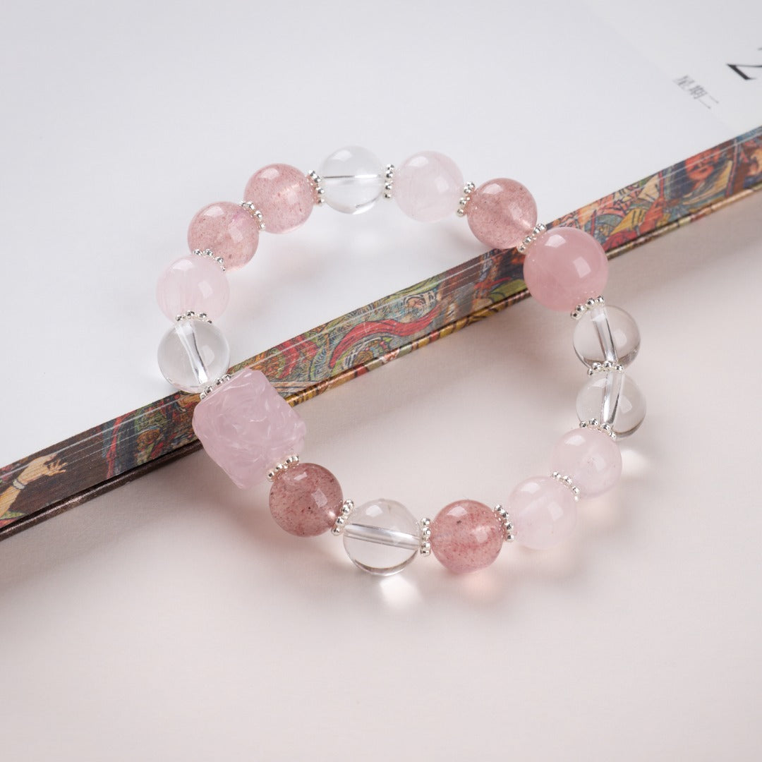 Strawberry Rose Quartz & Silver Bracelet