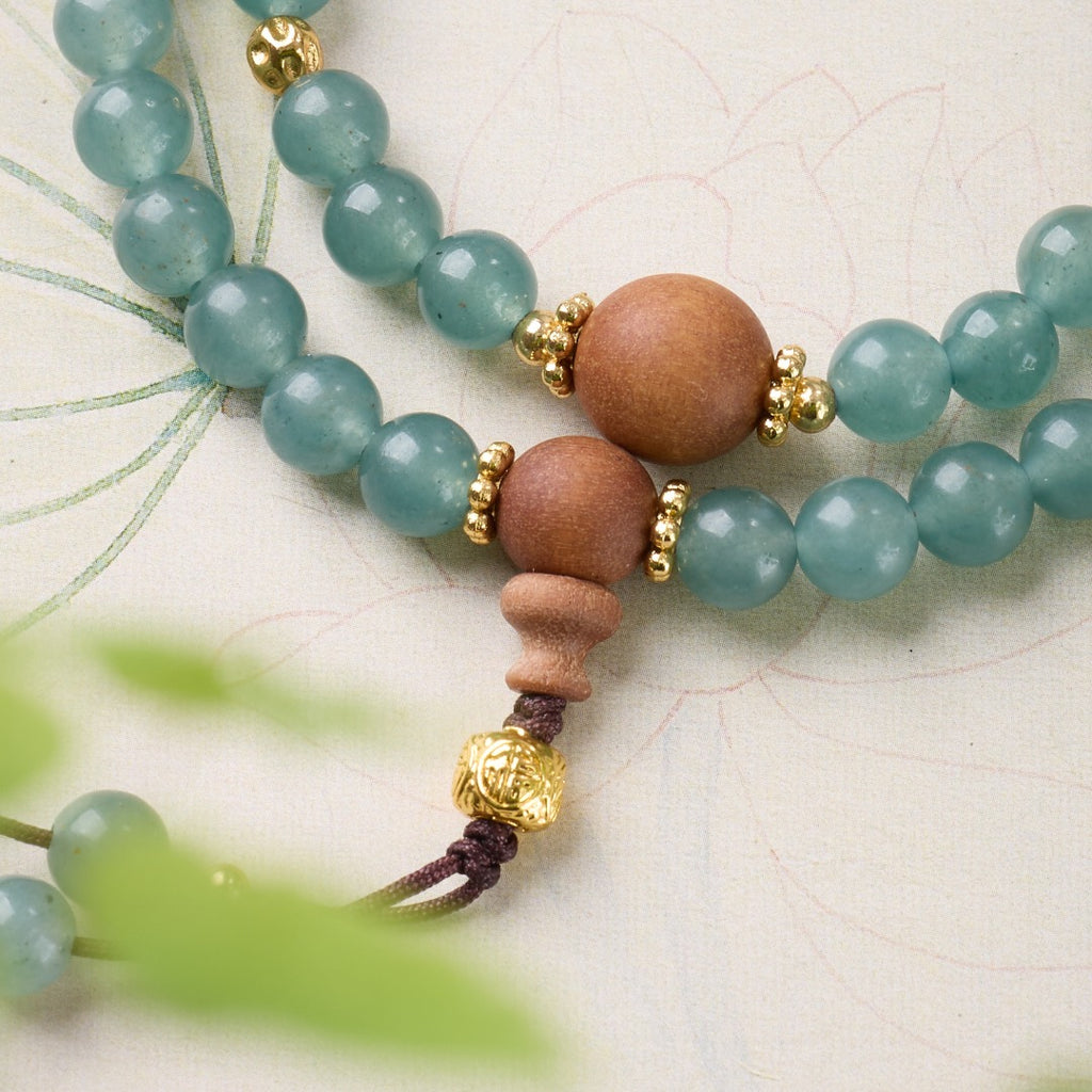 Cyan Chalcedony & Sandalwood Wrap Bracelet