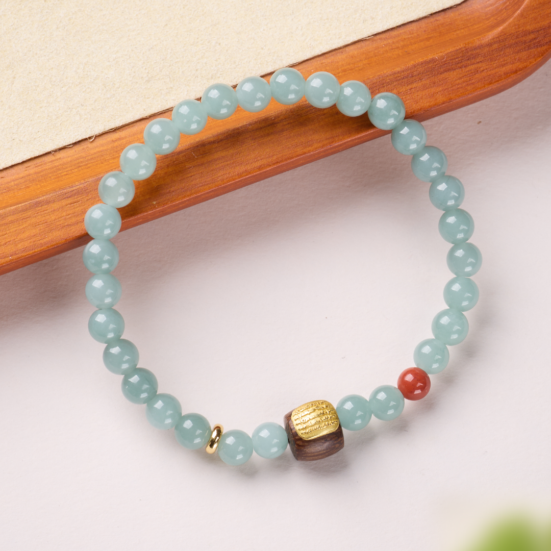Teal Jade & Ebony Wood Beaded Bracelet