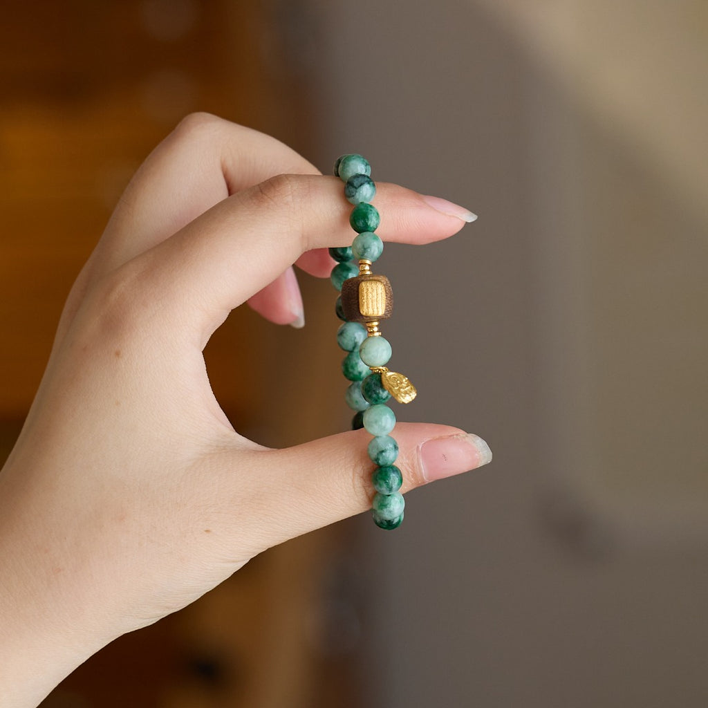 Jade & Sandalwood Gold Beaded Bracelet