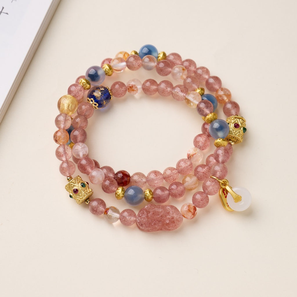 Strawberry Quartz & Chalcedony Bracelet