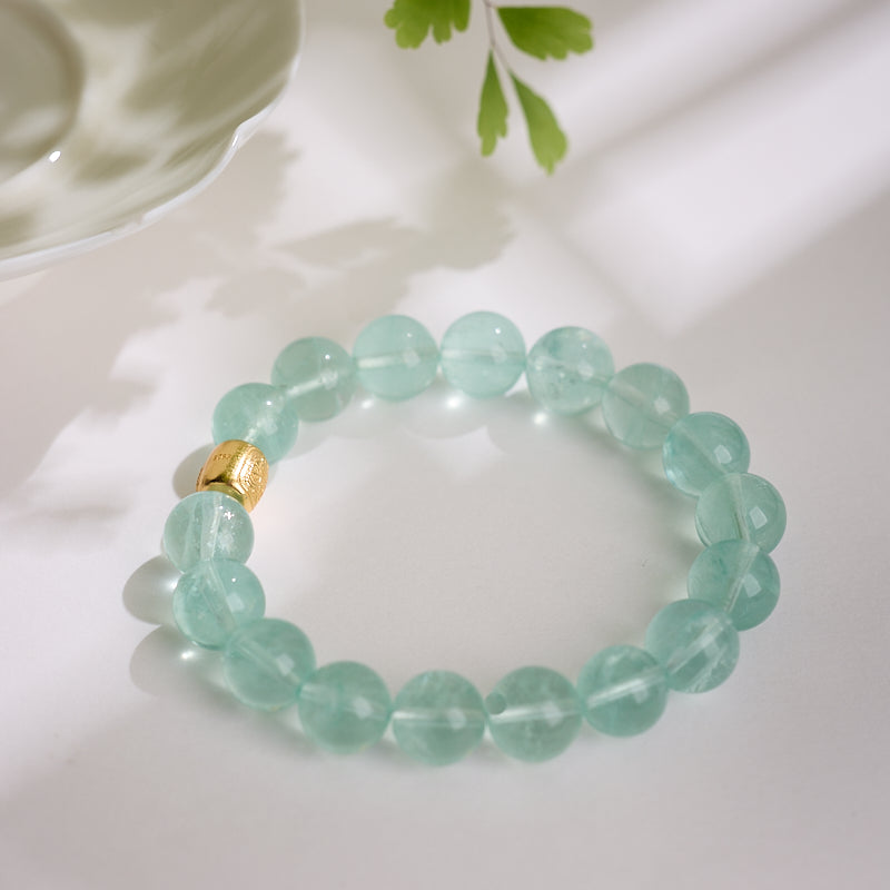 Icy Green Fluorite & Gold Bead Bracelet