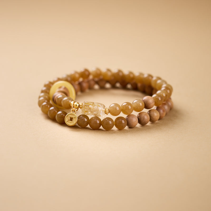 Sandalwood & Golden Rutilated Quartz Bracelet