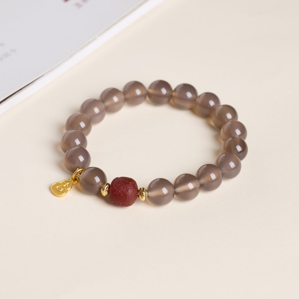 Ice Grey Agate & Cinnabar Gourd Bracelet