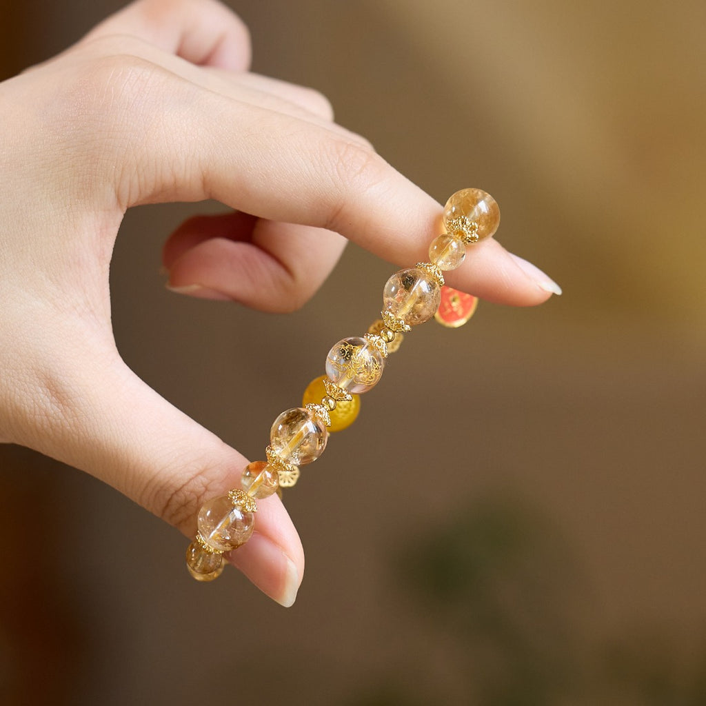 Imperial Citrine & Gold Rutilated Quartz Bracelet