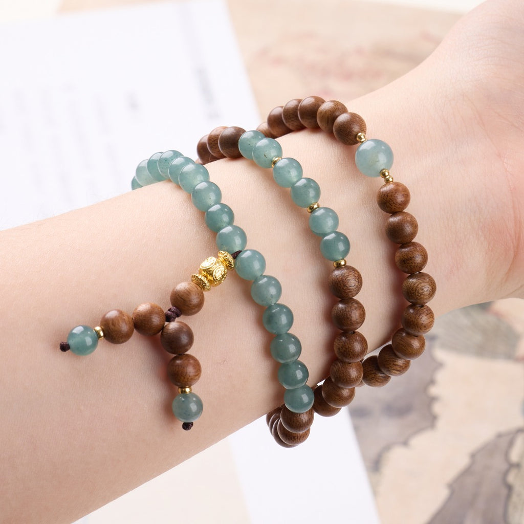 Blue Chalcedony & Wood Bead Wrap Bracelet