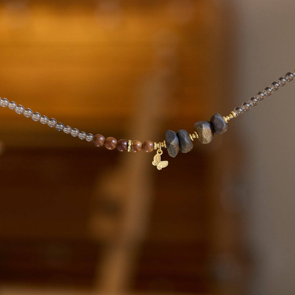 Smoky Quartz & Agarwood Beaded Wrap Bracelet